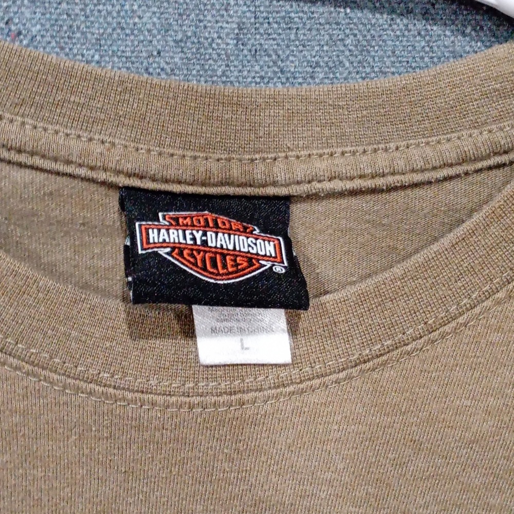 Harley-Davidson Mens Long Sleeve Graphic T-Shirt Tan Dothan Alabama Eagle L - Picture 4 of 9